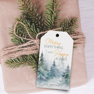 Merry Everything Happy Always Winter Trees Gift Tags