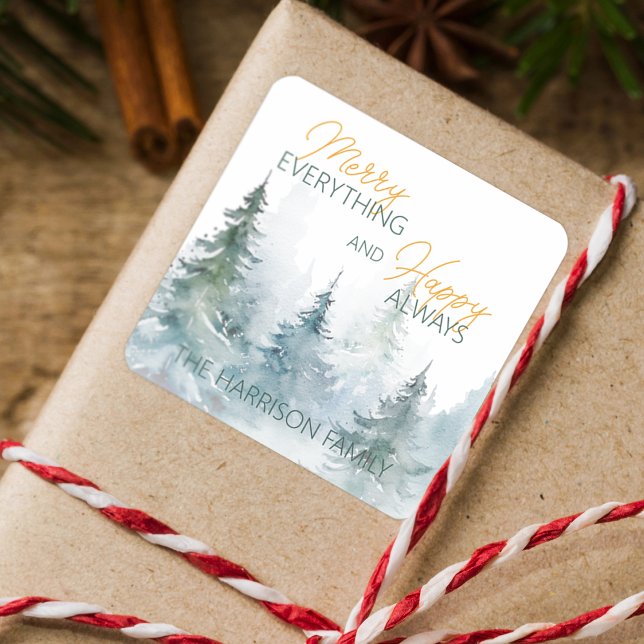 Merry Everything Happy Always Winter Trees Square Sticker (Merry Everything Happy Always Winter Trees Square Sticker)