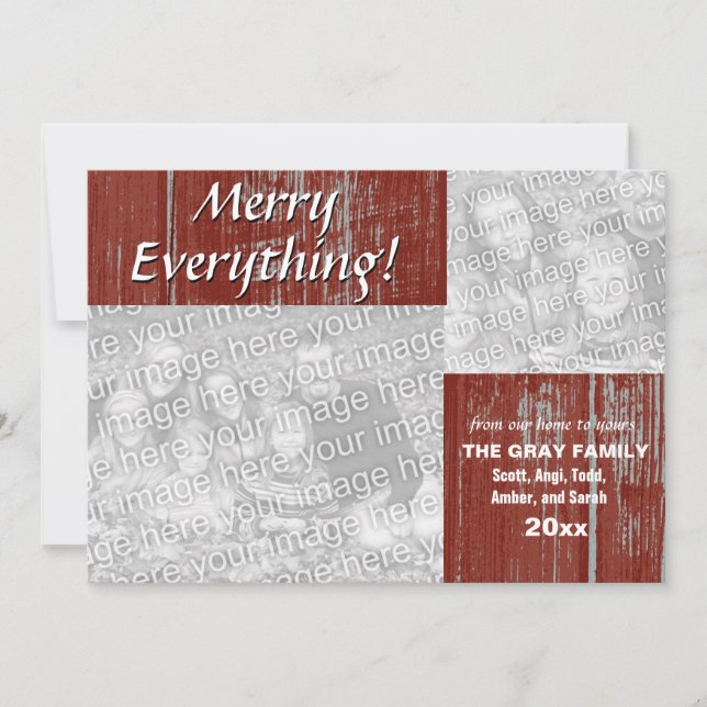 Merry Everything Holiday Greeting Rustic 2 Photos Card (Front)