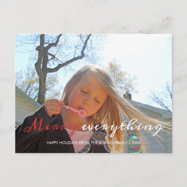 Merry Everything Holiday Photo Christmas Red White Postcard (Front)
