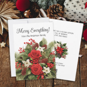 Merry Everything Holiday Red White Floral Greenery Card