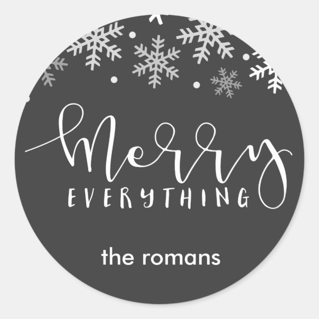 Merry Everything Holiday Snowflake GIft Classic Round Sticker (Front)