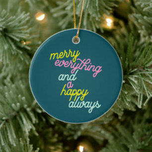 Merry Everything Mint Teal Christmas Cute Holiday Ceramic Tree Decoration