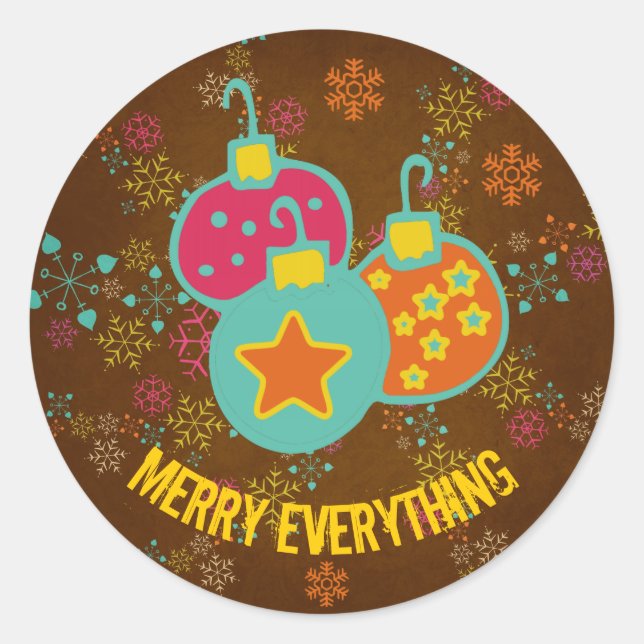 Merry Everything Ornaments Holiday Round Sticker (Front)