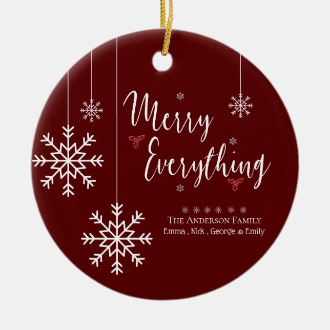 Merry Everything Personalised Christmas Ceramic Tree Decoration (Front)