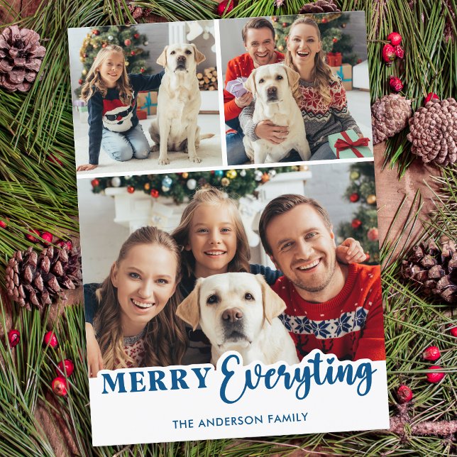 Merry Everything Personalised Modern Photo Collage Holiday Card (Creator Uploaded)