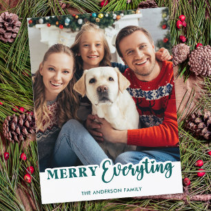 Merry Everything Personalized Modern Family Photo Holiday Postcard