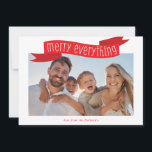 MERRY EVERYTHING PHOTO modern family banner red Holiday Card<br><div class="desc">by kat massard >>> kat@simplysweetPAPERIE.com <<< Send and extra special message with style and pizzazz this year... Personalised with your details & photos my modern holiday products are sure to stand out from the flurry of greetings your friends and family will receive this season and will make a special memento...</div>