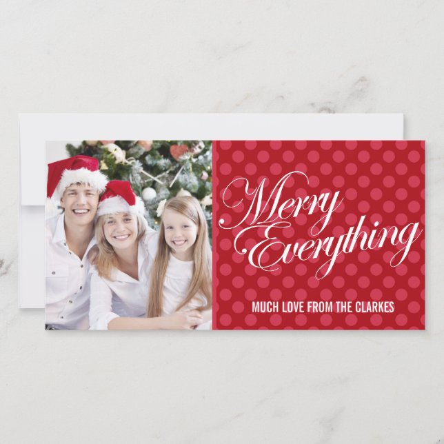 Merry Everything Red Polka Dots Photo Greeting Holiday Card (Front)