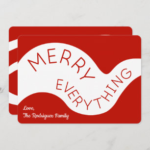 Merry Everything Red Typography Abstract Curves Holiday Card