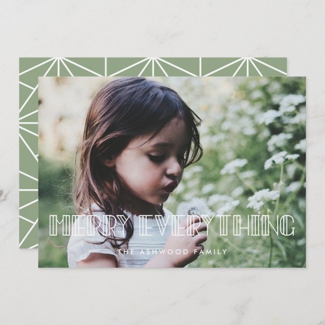 Merry Everything Retro Art Deco Christmas Photo Holiday Card (Front/Back)