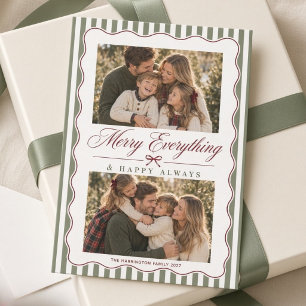 Merry Everything Sage Bow Christmas Photo Collage Holiday Card
