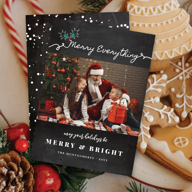 Merry Everything Script Chalkboard Mistletoe Photo Holiday Card (Creator Uploaded)