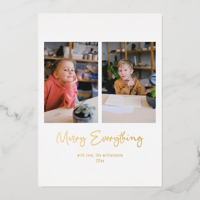 Merry Everything Script Custom Message Photo Gold (Front)