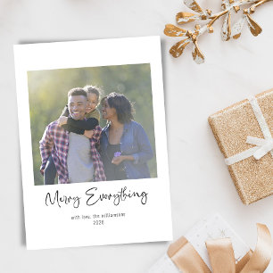 Merry Everything Script Family Photo Blue Holiday Card