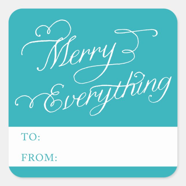 MERRY EVERYTHING SCRIPT | HOLIDAY PHOTO CARD SQUARE STICKER (Front)