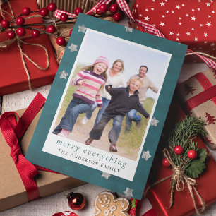 Merry Everything Silver Foil Stars Photo Holiday Card