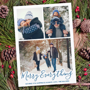 Merry Everything Simple Blue Family Photo Holiday Card