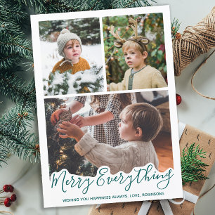 Merry Everything Simple Green Family Photo Holiday Card