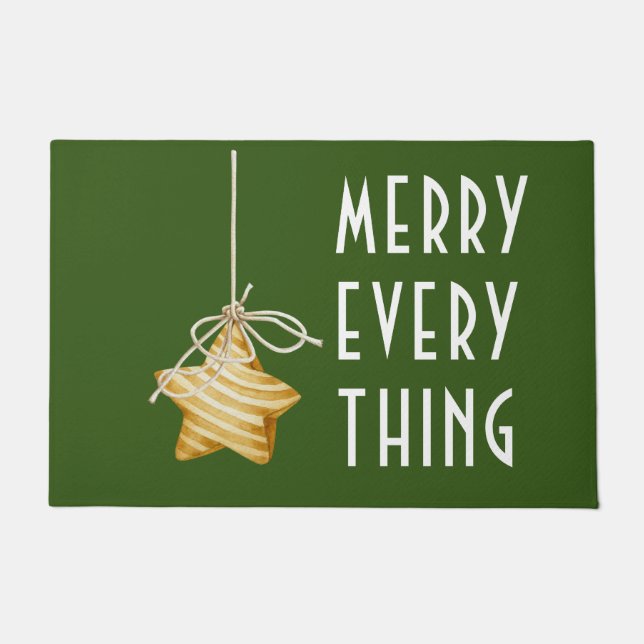 Merry Everything Star Ornament Christmas Green  Doormat (Front)