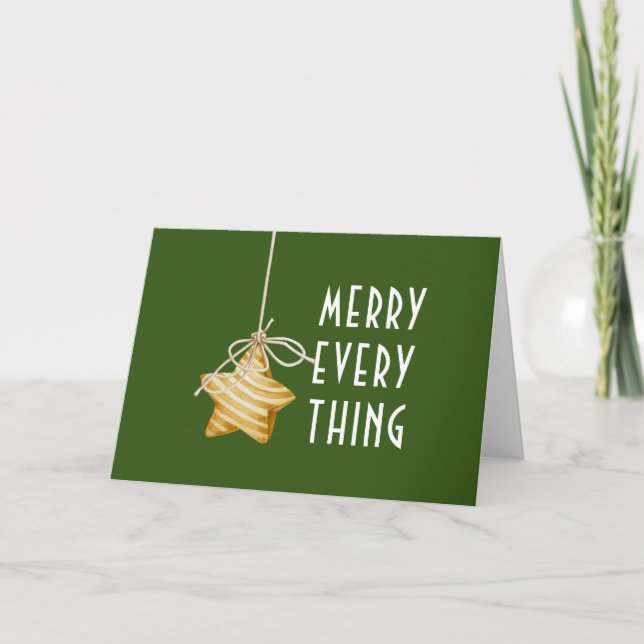 Merry Everything Star Ornament Green Christmas  Card (Front)