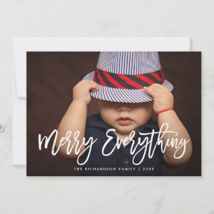 Merry Everything Stylish Script Pattern and Photo Holiday Card