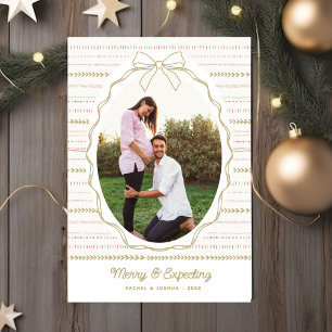 Merry & Expecting Baby Photo, Cute Bow & Doodles Holiday Postcard