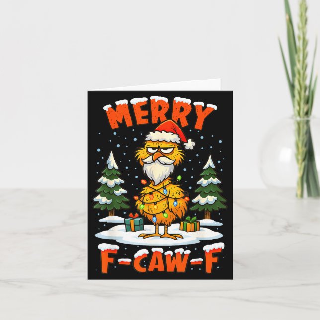 Merry F-caw-f Chicken Christmas Funny Rooster Men  Card (Front)