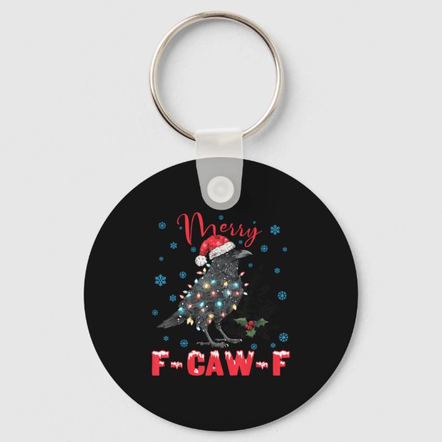 Merry F-caw-f Christmas Black Crow Funny Black Bir Key Ring (Front)