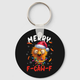 Merry F-caw-f Christmas Chicken Xmas Lights Rooste Key Ring
