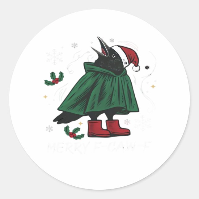 Merry F-Caw-F Classic Funny Graphic Classic Round Sticker (Front)