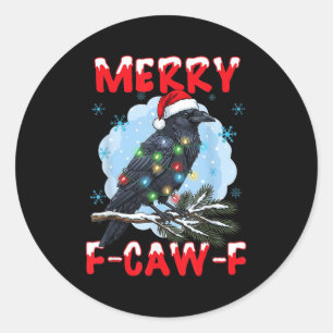 Merry F-caw-f Crow Christmas Snowflake Xmas Lights Classic Round Sticker