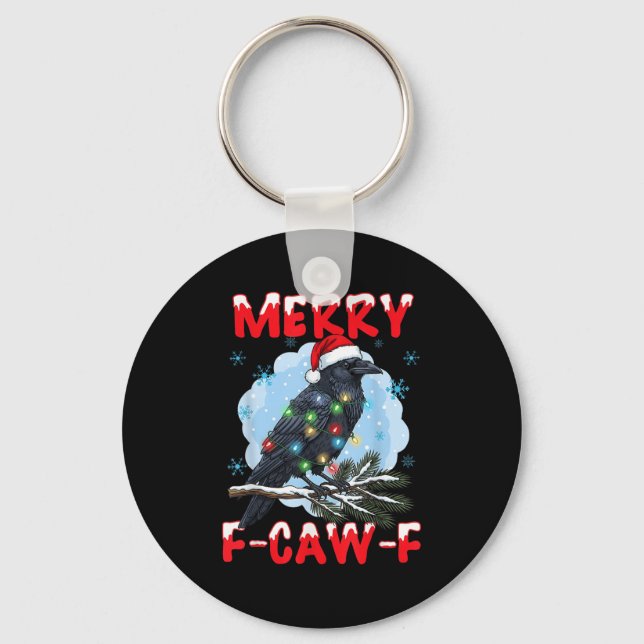 Merry F-caw-f Crow Christmas Snowflake Xmas Lights Key Ring (Front)