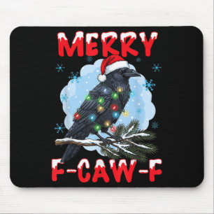 Merry F-caw-f Crow Christmas Snowflake Xmas Lights Mouse Pad