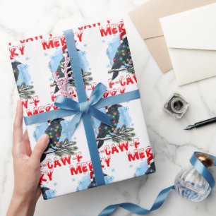 Merry F-Caw-F Crow Christmas Snowflake Xmas Lights Wrapping Paper