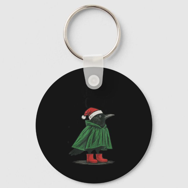 Merry F-caw-f Funny Christmas Black Crow Merry Xma Key Ring (Front)