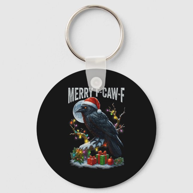 Merry F-caw-f Funny Christmas Black Crow Merry Xma Key Ring (Front)