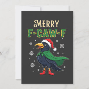 Merry F-Caw-F Funny Christmas Raven Crow Santa  Holiday Card