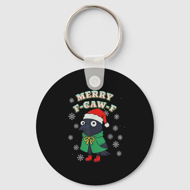 Merry F-caw-f Raven Fcawf Christmas Holiday Crow F Key Ring (Front)