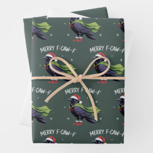 Merry F-Caw-F Raven Funny Christmas Crow Sarcastic Wrapping Paper Sheet