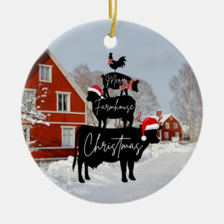 Merry Farmhouse Christmas, Farm Animals Ceramic Tree Decoration