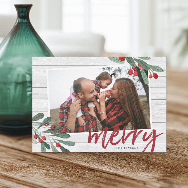 Merry | Farmhouse Holly Photo Holiday Card (Creator Uploaded)