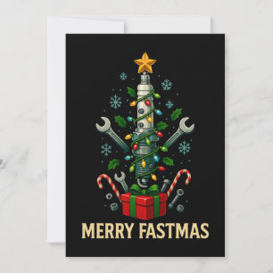 Merry Fastmas Spark Plug Christmas Tree Mechanic  Holiday Card