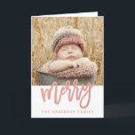 Merry Faux Rose Gold Foil | Holiday 2 Photo<br><div class="desc">Popular modern holiday 2 photo greeting card design by Elke Clarke © with a gorgeous script font with the word "merry" in a faux rose gold foil effect.</div>