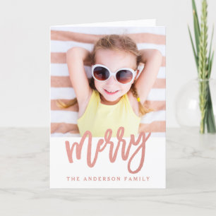 Merry Faux Rose Gold Foil Holiday Photo Card
