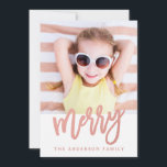 Merry Faux Rose Gold Foil | Holiday Photo Card<br><div class="desc">Popular modern holiday photo card design by Elke Clarke © with a gorgeous script font with the word "merry" in a faux rose gold foil effect.</div>