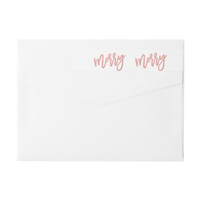 Merry Faux Rose Gold Foil Holiday Wraparound Label (Back)