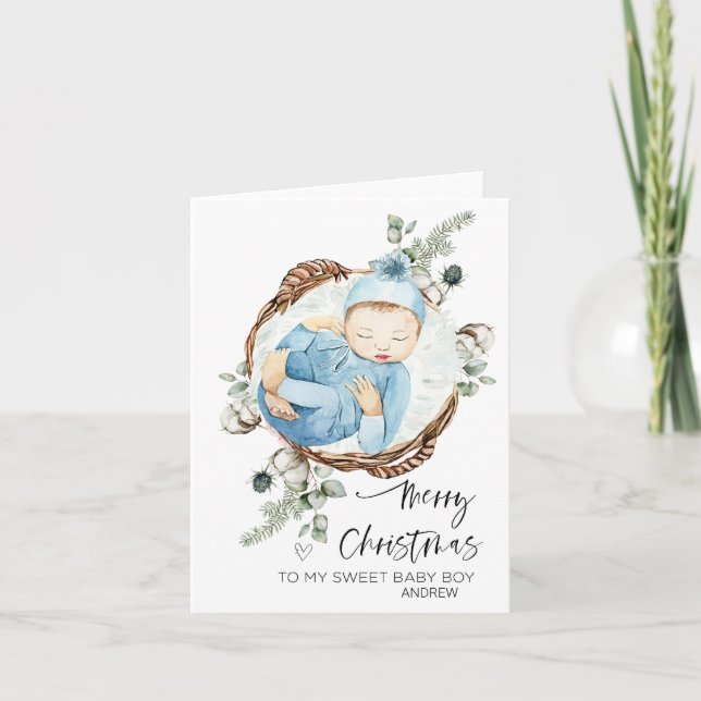Merry First Christmas Baby Boy Son From Mum & Dad Card (Front)