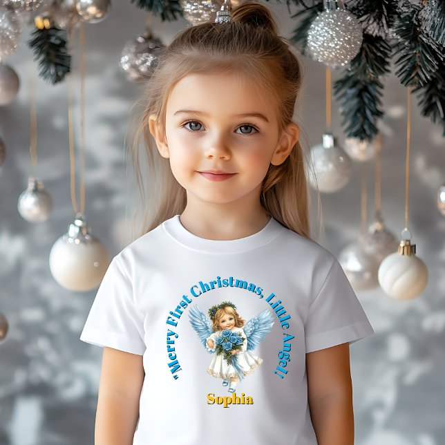 Merry First Christmas  Little Angel Name Gift Baby T-Shirt (Creator Uploaded)