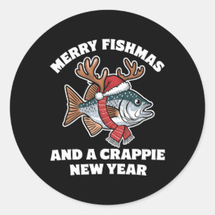 Merry Fishmas And A Crappie New Year Fishing Pun  Classic Round Sticker